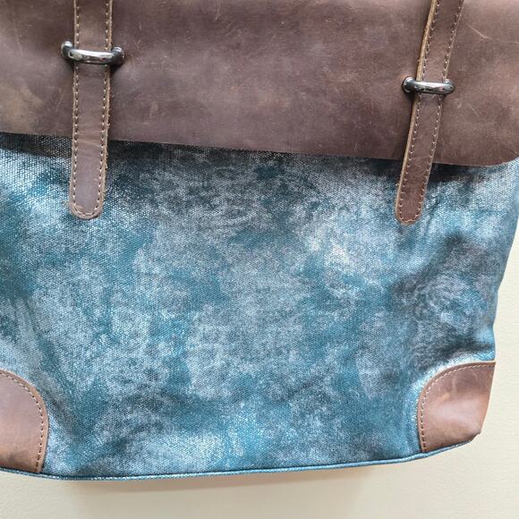 Jesslyn Blake Anthropologie Canvas & Leather Crossbody Messenger Bag Brown Blue - Picture 4 of 15